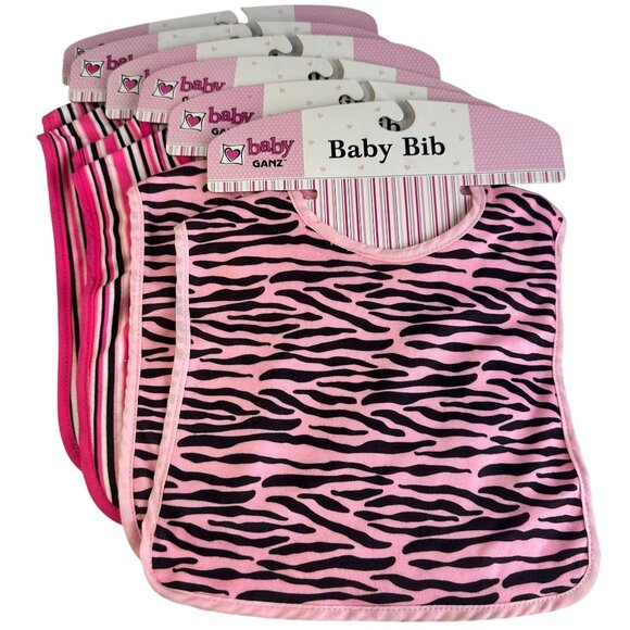 Baby Ganz Other - Baby Ganz 4-Pack Pink Zebra & Stripe Cotton Baby Bibs